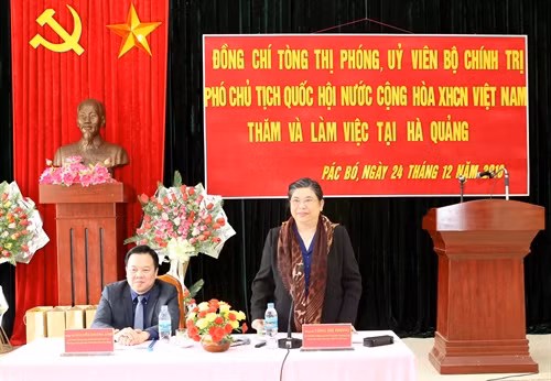 Phó Chủ tịch Quốc hội Tòng Thị Phóng phât biểu tại buổi làm việc. Ảnh: Phương Hoa- TTXVN