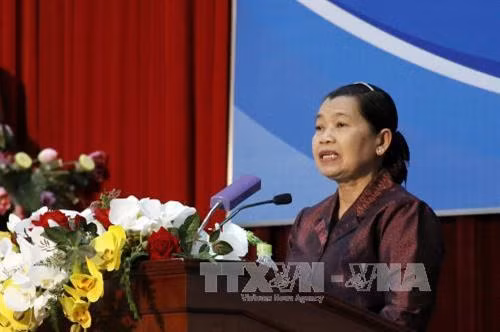 Bà Men Sam An, Phó Thủ tướng Vương quốc Campuchia, Chủ tịch Hội hữu nghị Campuchia – Việt Nam phát biểu tại chương trình. Ảnh: Thế Anh-TTXVN