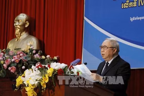Ông Vũ Mão, Chủ tịch Trung ương Hội hữu nghị Việt Nam – Campuchia phát biểu tại chương trình. Ảnh: Thế Anh-TTXVN