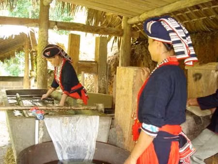 Sản xuất giấy bản của người Dao ở thôn Thanh Sơn, thị trấn Việt Quang, huyện Bắc Quang (Hà Giang) . Ảnh: Hoàng Quang Hùng - TTXVN