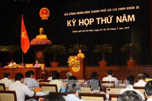 Chủ tịch HĐND Thành phố Hồ Chí Minh Nguyễn Thị Quyết Tâm phát biểu khai mạc kỳ họp. Ảnh: Thanh Vũ-TTXVN