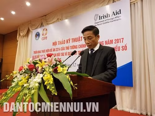 Đồng chí Đinh Quế Hải, Phó Chủ nhiệm Ủy ban Dân tộc phát biểu khai mạc hội thảo. Ảnh: Hoàng Tâm