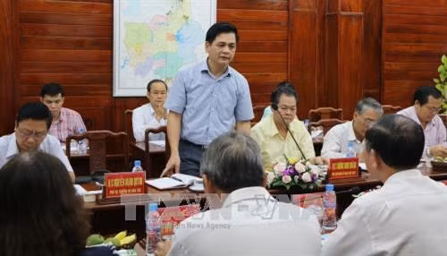 Phó Chủ tịch Thường trực Hội đồng Dân tộc của Quốc Hội Nguyễn Lâm Thành tại buổi làm việc. Ảnh: K GỬIH –TTXVN