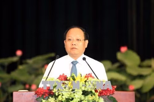 Đồng chí Tất Thành Cang, Phó Bí thư Thường trực Thành ủy Thành phố Hồ Chí Minh phát biểu tại cuộc họp. Ảnh: TTXVN phát