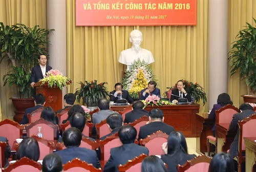 Quang cảnh Hội nghị cán bộ, công chức, tổng kết công tác năm 2016, triển khai nhiệm vụ năm 2017 của Văn phòng Chủ tịch nước. Ảnh: Nhan Sáng-TTXVN