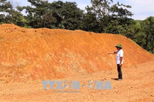 Mặt bằng tái định cư mới đang được huyện Sìn Hồ cho bà con bản Sáng Tùng bốc thăm chia lô để xây dựng lại nhà mới. Ảnh: Công Tuyên-TTXVN