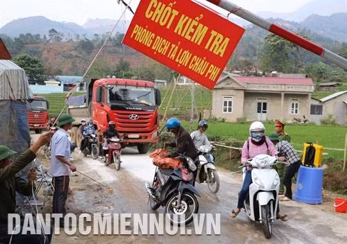 Để ngăn chặn dịch tả lợn châu Phi lây lan, các phương tiện ra vào vùng dịch phải được phun thuốc tiêu độc khử trùng. Ảnh: Quý Trung