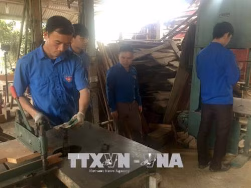 Xưởng sản xuất đồ gỗ của anh Phạm Châu. Ảnh: Nguyễn Nam - TTXVN