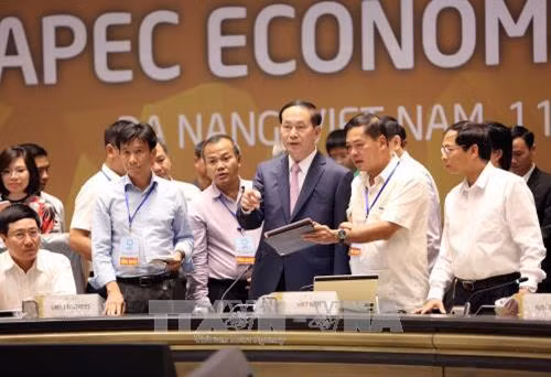 Chủ tịch nước Trần Đại Quang dự Chương trình Tổng duyệt các hoạt động của Tuần lễ Cấp cao APEC 2017. Ảnh: TTXVN