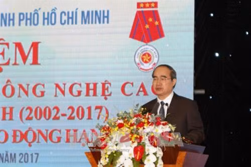 Bí thư Thành ủy Thành phố Hồ Chí Minh Nguyễn Thiện Nhân phát biểu tại buổi Lễ. Ảnh: Hoàng Hải-TTXVN