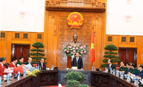 Thủ tướng Nguyễn Xuân Phúc phát biểu tại buổi gặp mặt các vận động viên tham dự Olympic 2016 . . Ảnh: Thống Nhất-TTXVN