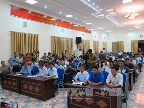 Quang cảnh buổi trả lời, thông tin với báo chí. Ảnh: Nguyễn Văn Cảnh - TTXVN