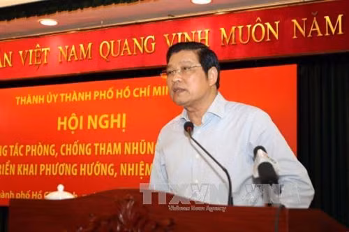 Trưởng Ban Nội chính Trung ương Phan Đình Trạc phát biểu tại hội nghị. Ảnh: Thanh Vũ-TTXVN