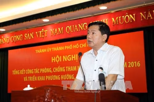 Bí thư Thành ủy Thành phố Hồ Chí Minh Đinh La Thăng phát biểu tại hội nghị. Ảnh: Thanh Vũ-TTXVN
