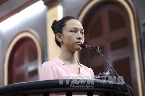 Hoa hậu Phương Nga tại phiên tòa. Ảnh: TTXVN (phát)