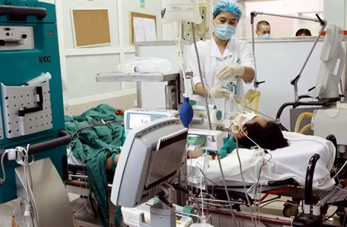 Điều trị tích cực và áp dụng kỹ thuật hạ thân nhiệt để cứu chữa bệnh nhân tại khoa A9 Bệnh viện Bạch Mai. Ảnh: Dương Ngọc- TTXVN