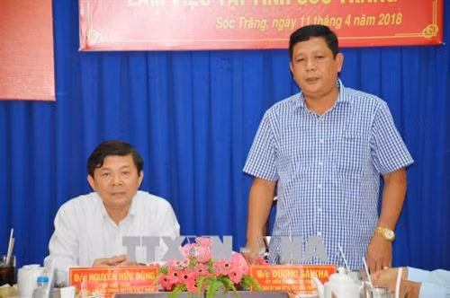 Chủ tịch Ủy ban MTTQ Việt Nam tỉnh Sóc Trăng Dương Sà Kha phát biểu tại buổi làm việc. Ảnh: Hoài Thu - TTXVN