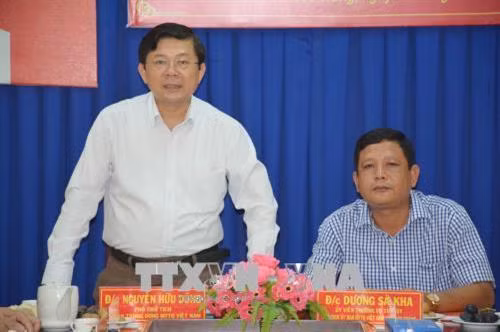 Phó Chủ tịch Ủy ban Trung ương MTTQ Việt Nam Nguyễn Hữu Dũng phát biểu tại buổi làm việc. Ảnh: Hoài Thu - TTXVN