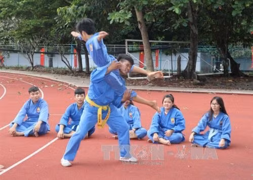 Học sinh rèn luyện thể chất qua môn võ Vovinam. Ảnh: Thu Hoài – TTXVN