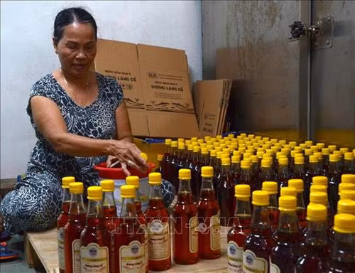 Sản phẩm nước mắm Nam Ô được đóng thùng vận chuyển đi khắp các tỉnh thành trong cả nước. Ảnh: Quốc Dũng - TTXVN
