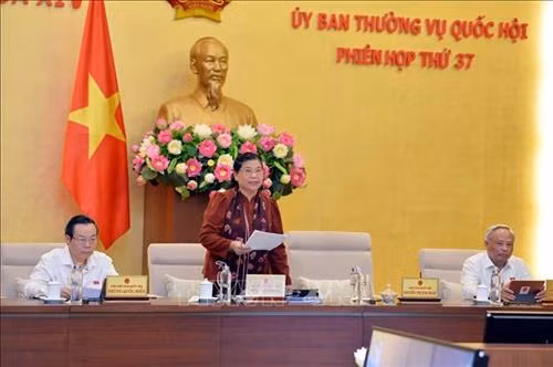 Phó Chủ tịch Thường trực Quốc hội Tòng Thị Phóng điều hành phiên họp. Ảnh: Trọng Đức - TTXVN