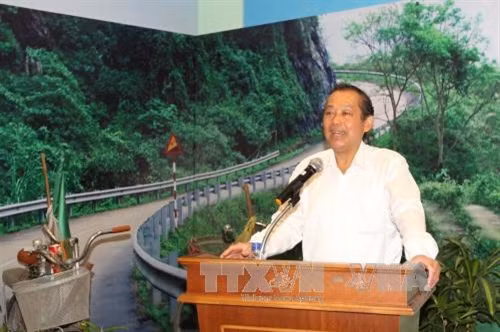 Phó Thủ tướng Thường trực Chính phủ Trương Hòa Bình phát biểu tại buổi họp mặt. Ảnh: Thanh Vũ-TTXVN