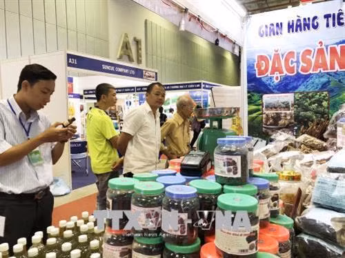Khách tham quan tham khảo đặc sản của các địa phương. Ảnh: Mỹ Phương – TTXVN