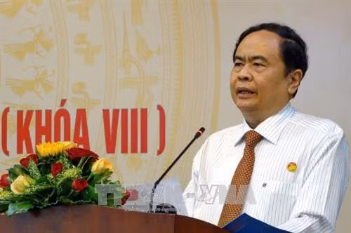 Ông Trần Thanh Mẫn, Chủ tịch Ủy ban Trung ương Mặt trận Tổ quốc Việt Nam phát biểu khai mạc hội nghị. Ảnh: Thế Anh-TTXVN