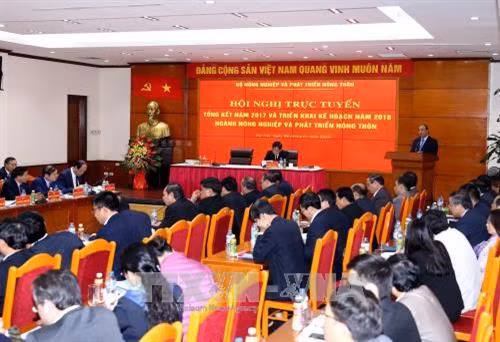 Sáng 4/01/2018, tại Hà Nội, Bộ Nông nghiệp và Phát triển Nông thôn tổ chức Hội nghị trực tuyến . Ảnh: Vũ Sinh - TTXVN