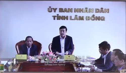 Đầu cầu họp trực truyến tỉnh Lâm Đồng. Ảnh: Vũ Sinh - TTXVN