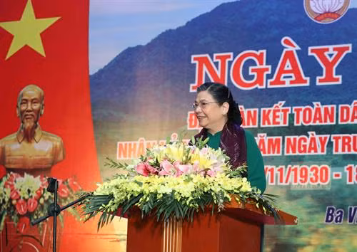 Chủ tịch Thường trực Quốc hội Tòng Thị Phóng phát biểu tại Ngày hội Đại đoàn kết toàn dân tộc năm 2018. Ảnh: Phương Hoa - TTXVN