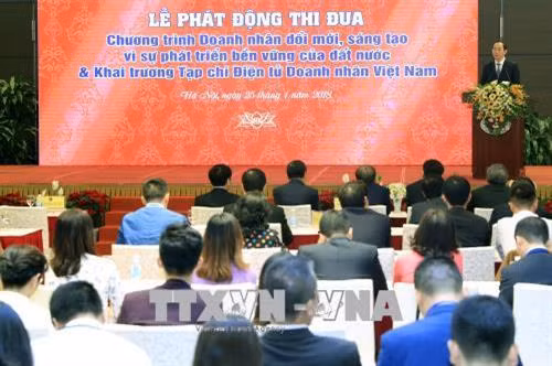 Chủ tịch nước Trần Đại Quang phát biểu tại Lễ phát động thi đua. Ảnh: Nhan Sáng - TTXVN
