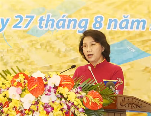 Chủ tịch Quốc hội Nguyễn Thị Kim Ngân phát biểu tại buổi lễ. Ảnh: Trọng Đức – TTXVN