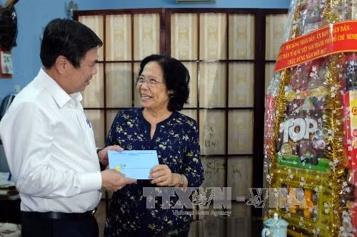 Chủ tịch UBND Thành phố Hồ Chí Minh Nguyễn Thành Phong thăm hỏi và chúc tết AHLĐ, bác sĩ Nguyễn Thị Ngọc Phượng, ngụ tại Quận 1, Thành phố Hồ Chí Minh. Ảnh: Thế Anh-TTXVN