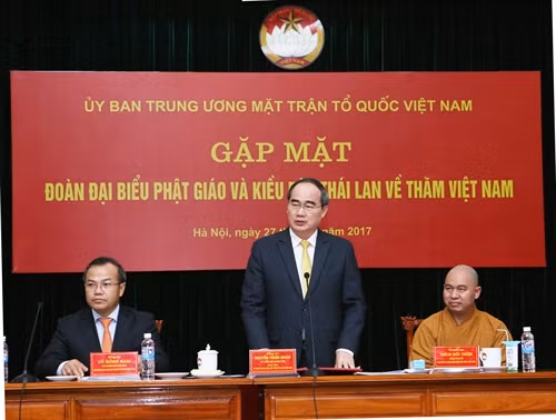 Chủ tịch Uỷ ban Trung ương MTTQ Việt Nam Nguyễn Thiện Nhân phát biểu tại buổi tiếp. Ảnh: Nguyễn Dân – TTXVN