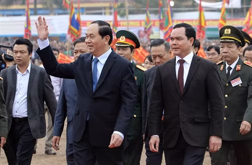 Chủ tịch nước Trần Đại Quang dư Lễ hội Tịch điền Đọi Sơn 2017. Ảnh: Quốc Khánh – TTXVN
