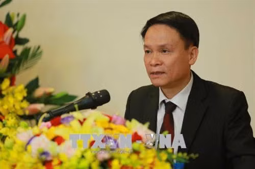 Đồng chí Nguyễn Đức Lợi, Ủy viên Trung ương Đảng, Tổng Giám đốc TTXVN, tân Chủ tịch Hội Hữu nghị Việt Nam - Tây Ban Nha khóa III phát biểu tại đại hội. Ảnh: Dương Giang – TTXVN