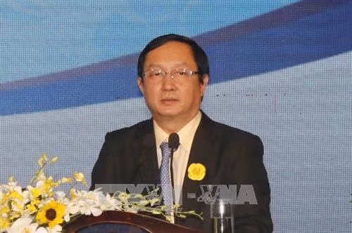 Giám đốc Đại học Quốc gia Thành phố Hồ Chí Minh Huỳnh Thành Đạt phát biểu tại buổi lễ. Ảnh: Hoàng Hải-TTXVN