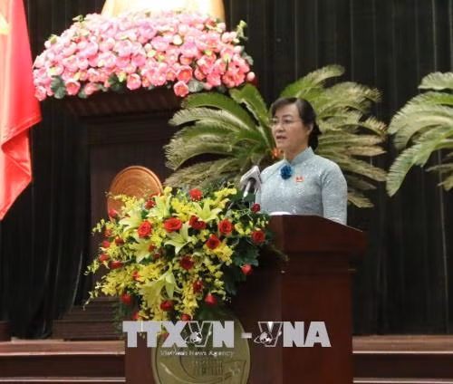 Chủ tịch HĐND Thành phố Hồ Chí Minh Nguyễn Thị Quyết Tâm phát biểu tại Lễ khai mạc. Ảnh: Thu Hoài - TTXVN