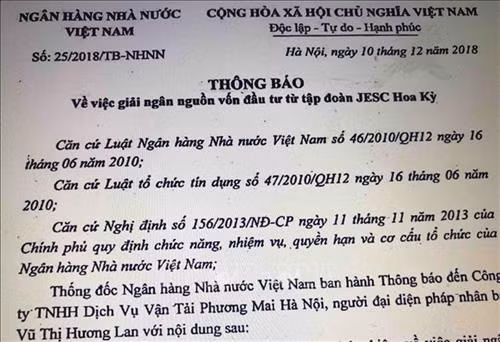 Văn bản giả mạo văn bản của Ngân hàng Nhà nước Việt Nam. Ảnh: Phạm Cường-TTXVN