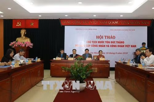 Quang cảnh Hội thảo “Chủ tịch Tôn Đức Thắng với giai cấp công nhân và Công đoàn Việt Nam”. Ảnh: Thanh Vũ-TTXVN