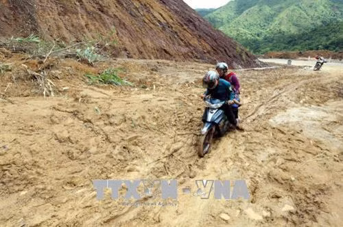 Một điểm sạt lở trên tuyến đường Km45 đi Nà Hỳ, huyện Nậm Pồ, tỉnh Điện Biên (ảnh tư liệu). Ảnh: Phan Tuấn Anh - TTXVN