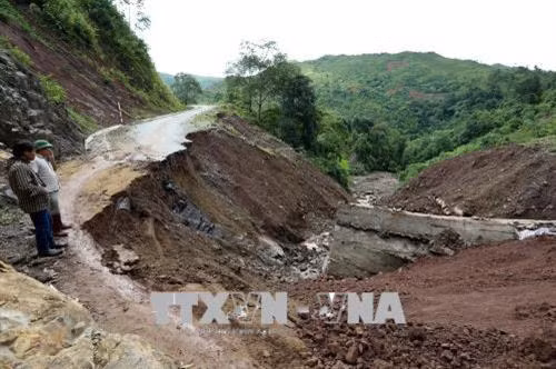 Một điểm sạt lở trên tuyến đường Km45 đi Nà Hỳ, huyện Nậm Pồ, tỉnh Điện Biên (ảnh tư liệu). Ảnh: Phan Tuấn Anh - TTXVN