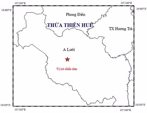 Bản đồ chấn tâm động đất. Ảnh: igp-vast.vn