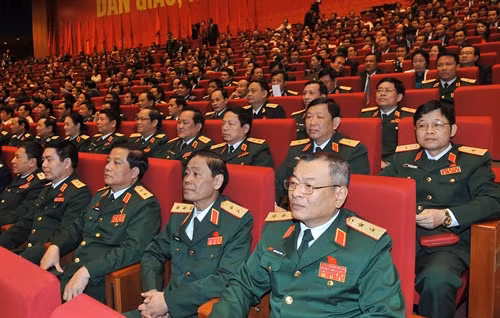 Các đại biểu Đoàn Quân đội tham dự phiên khai mạc Đại hội. Ảnh: TTXVN