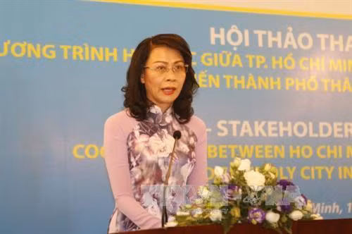 Phó Chủ tịch UBND Thành phố Hồ Chí Minh Nguyễn Thị Thu phát biểu tại buổi Hội thảo. Ảnh: Hoàng Hải-TTXVN