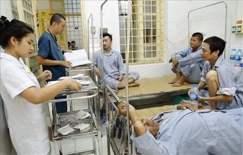 Nhân viên y tế chăm sóc điều trị cho người bệnh mắc sốt xuất huyết . Ảnh: Dương Ngọc – TTXVN.