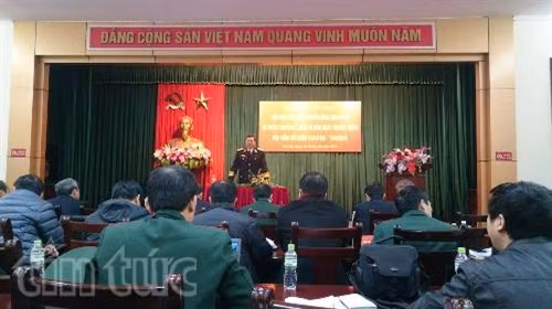Chuẩn đô đốc Đặng Minh Hải, Phó Chính ủy Quân chủng Hải quân phát biểu tại buổi gặp mặt báo chí đầu xuân Bính Thân 2016.
