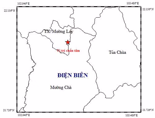 Bản đồ chấn tâm động đất. Ảnh: igp-vast.vn