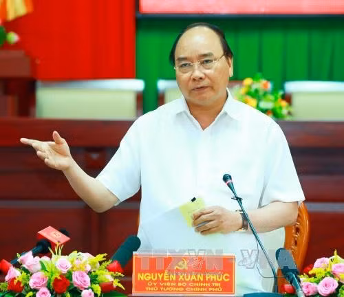 Thủ tướng Nguyễn Xuân Phúc phát biểu kết luận buổi làm việc. Ảnh: Thống Nhất - TTXVN.